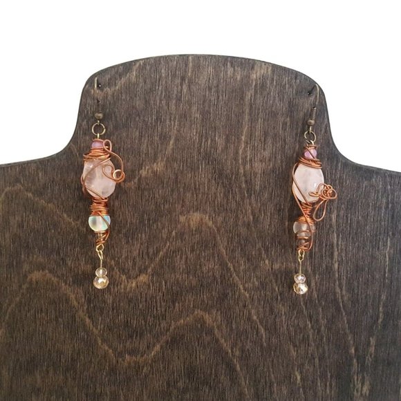 Rose Quartz Mystic Aura Quartz Crystal Earrings - Picture 7 of 7